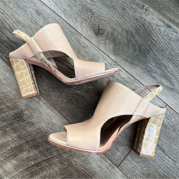 Donald J Pliner Katya Cutout Block Heel Shoes Size 7.5 Tan Neutral Beige Leather - Picture 11 of 12